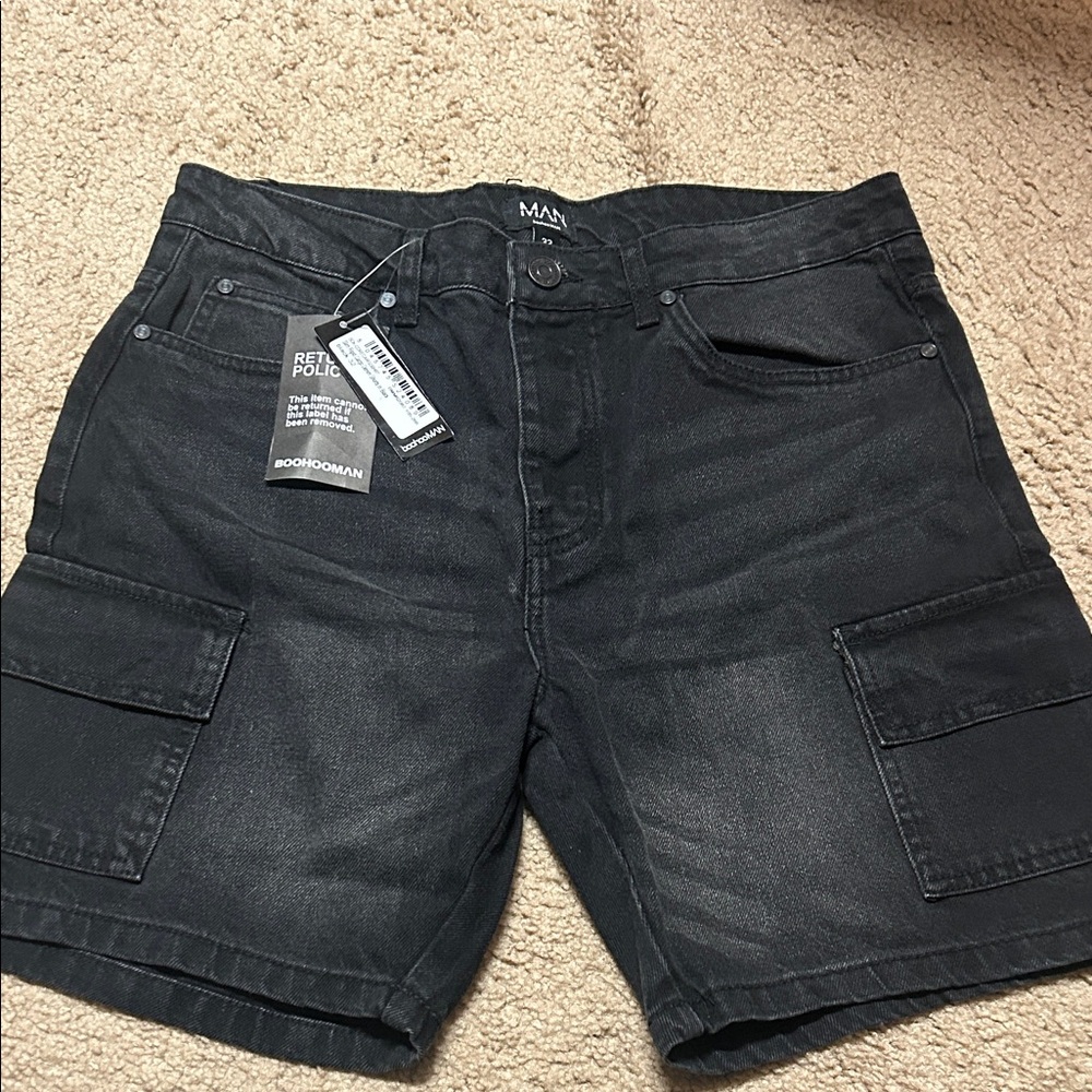 Boohoo Black Cargo Shorts for Men